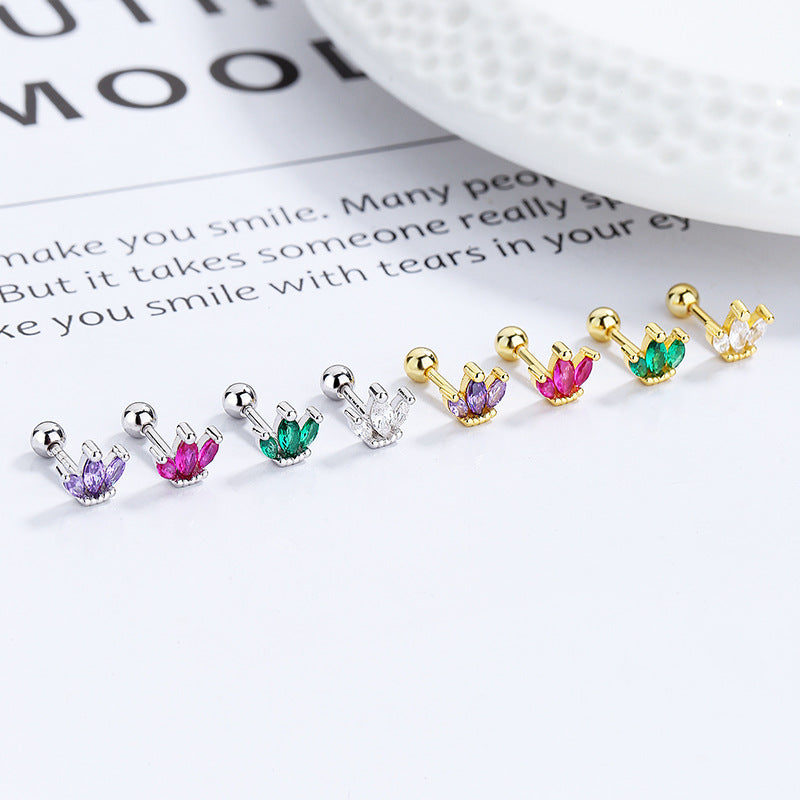 925 Sterling Silver Crown Screw Back Stud Earrings