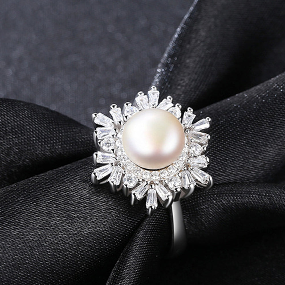 925 Sterling Silver Natural Pearl Ring Fashion Jewelry Gift for Women Girls