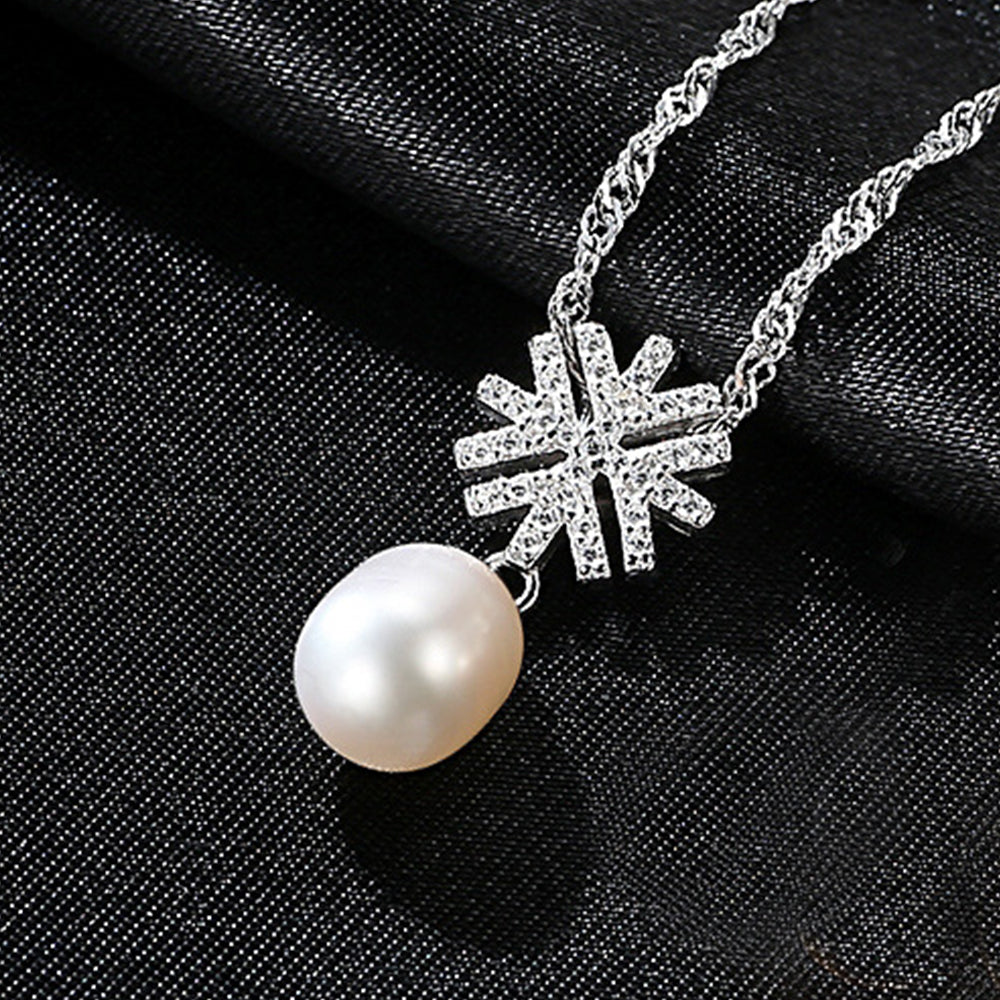925 Sterling Silver Natural Pearl Drop Necklace Fashion Jewelry Gift for Women Girls