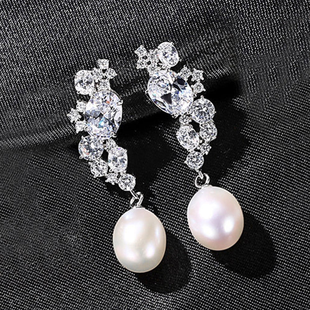 925 Sterling Silver Natural Pearl Drop Earrings Fashion Jewelry Gift for Women Girls