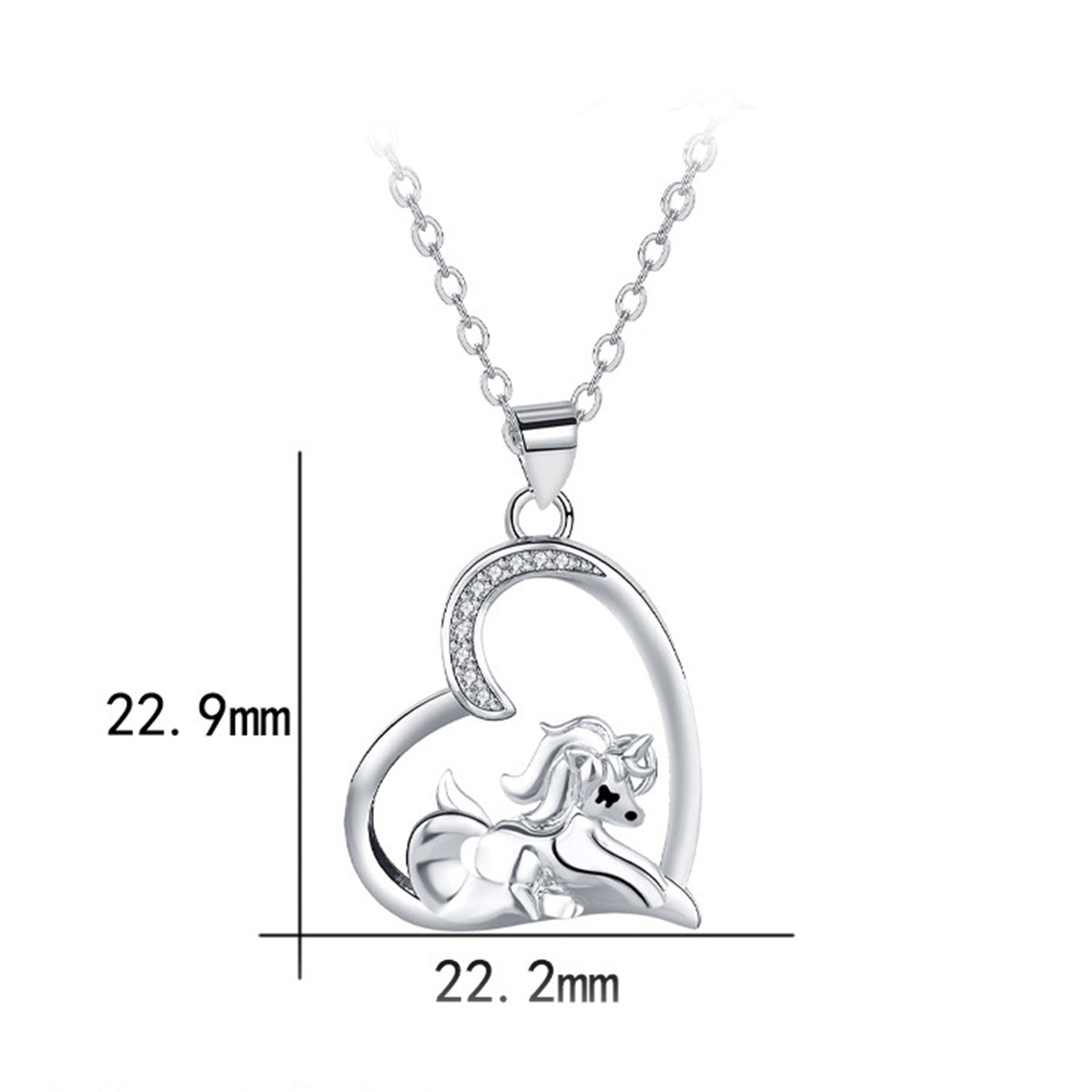 Copper With Silver Plated Heart Unicorn Pendant Necklace for Women