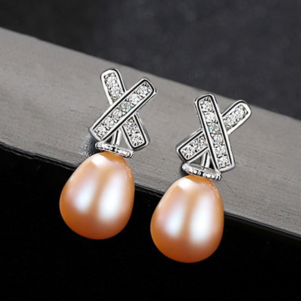 925 Sterling Silver Natural Pearl Drop Earrings Fashion Jewelry Gift for Women Girls