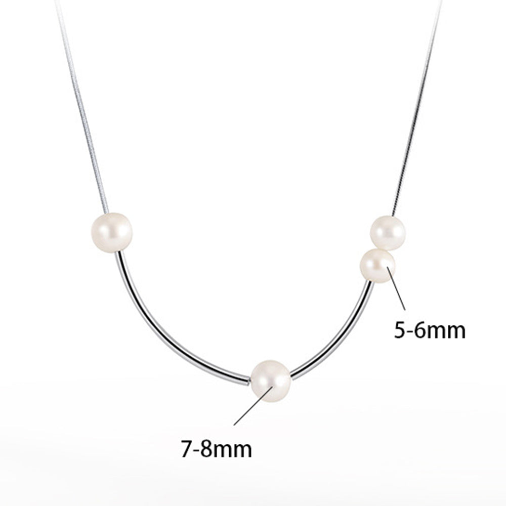 925 Sterling Silver Natural Pearl Necklace Fashion Jewelry Gift for Women Girls