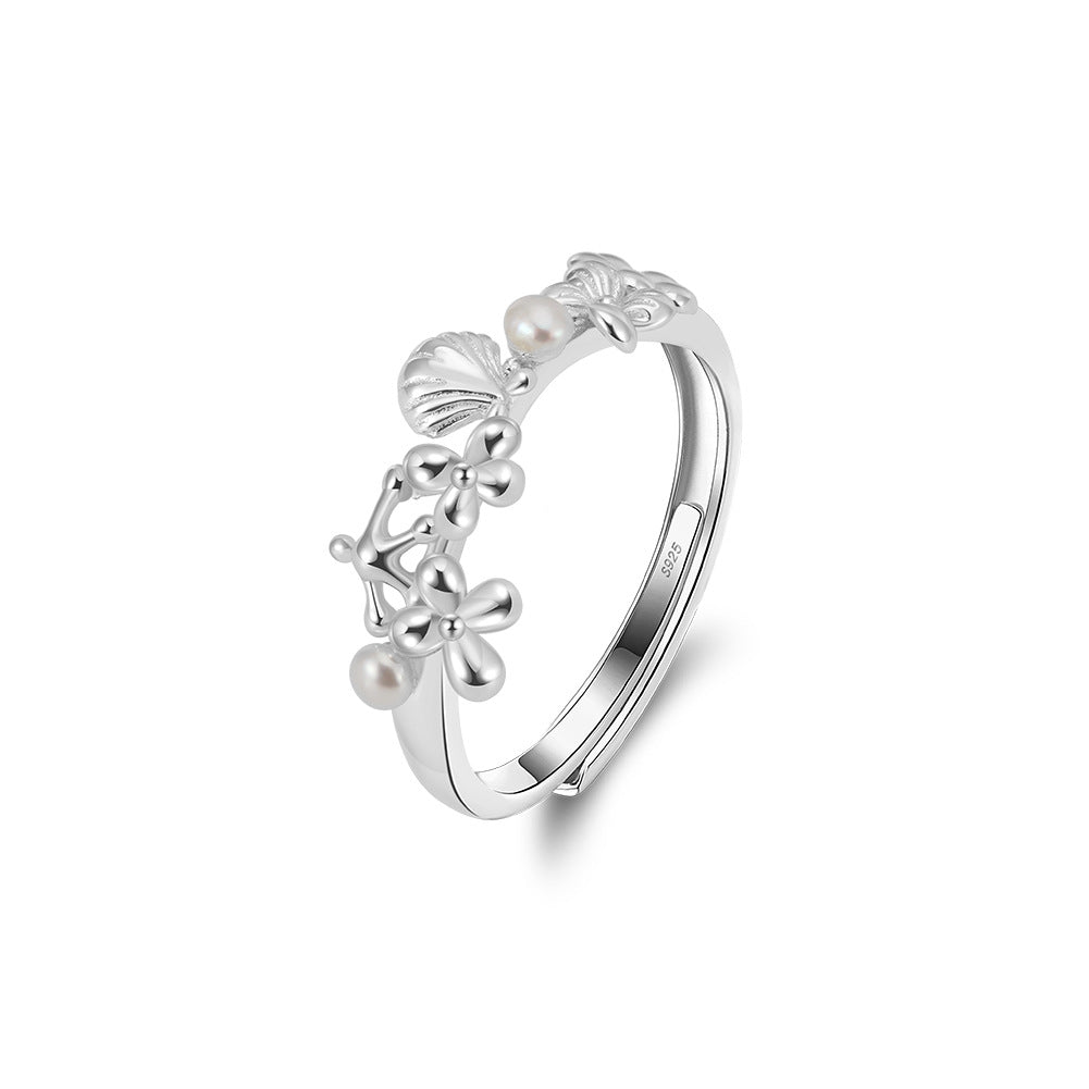 925 Sterling Silver Natural Pearl Ring Fashion Jewelry Gift for Women Girls