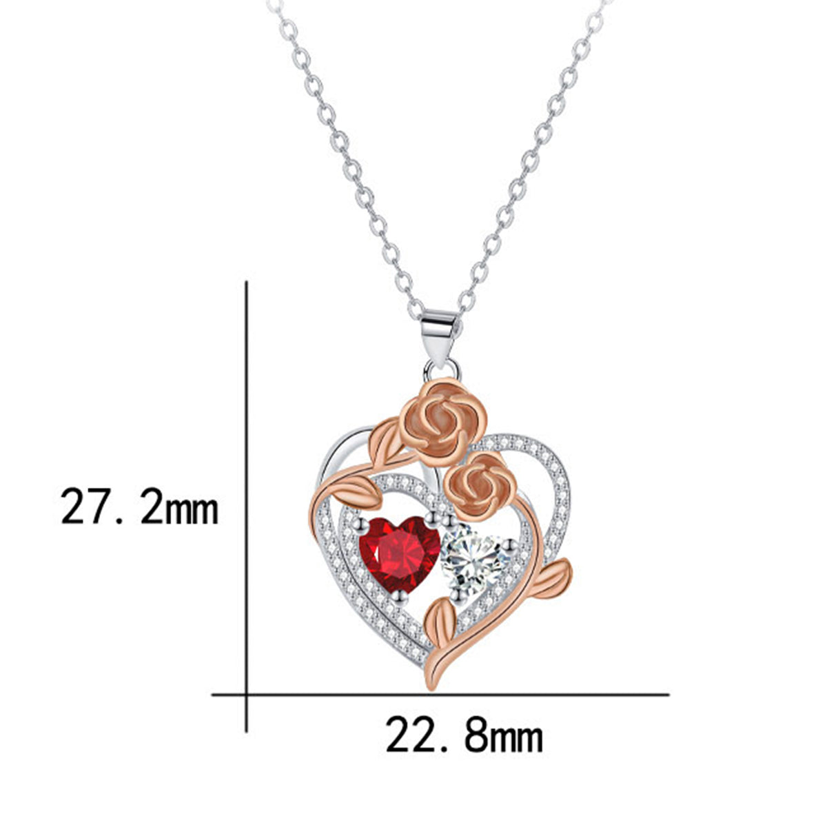 Copper With Silver/Rosegold Plated Heart Pendant Necklace