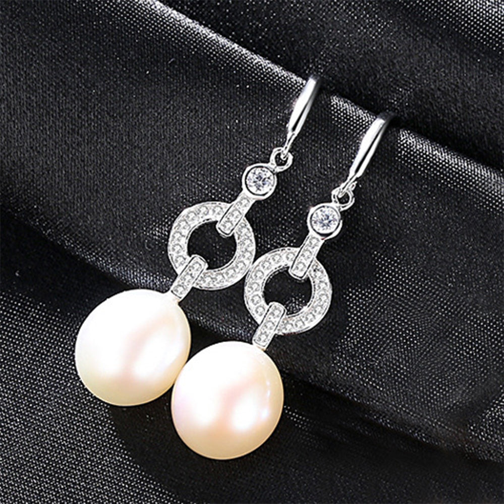 925 Sterling Silver Natural Pearl Drop Hook Earrings Fashion Jewelry Gift for Women Girls