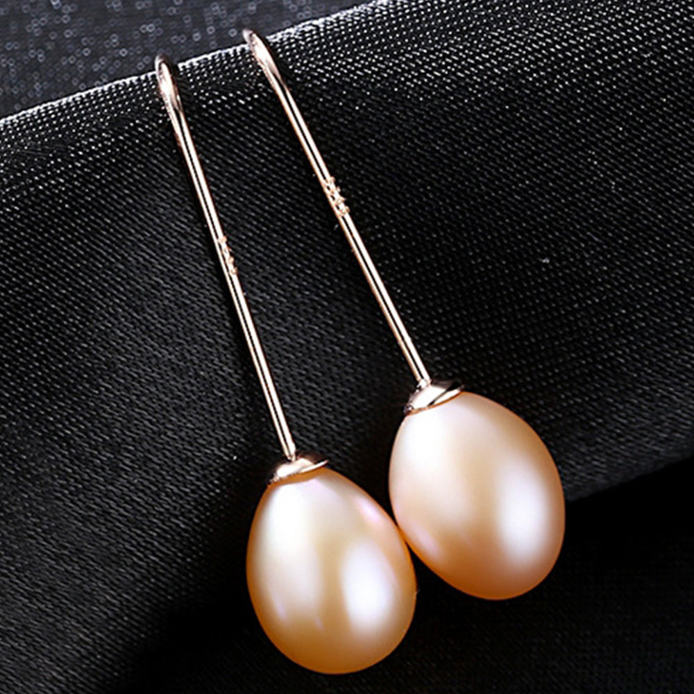 925 Sterling Silver Natural Pearl Drop Hook Earrings Fashion Jewelry Gift for Women Girls