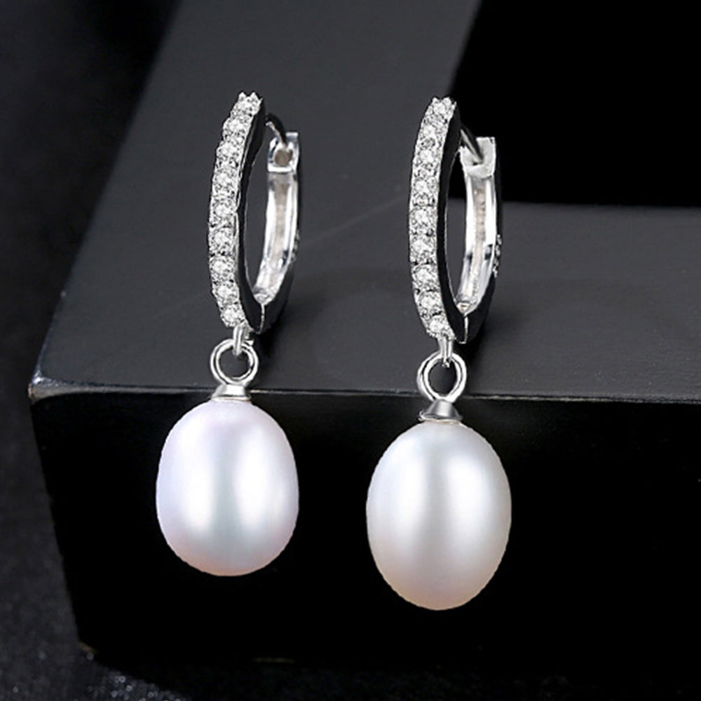 925 Sterling Silver Natural Pearl Drop Huggie Earrings Fashion Jewelry Gift for Women Girls