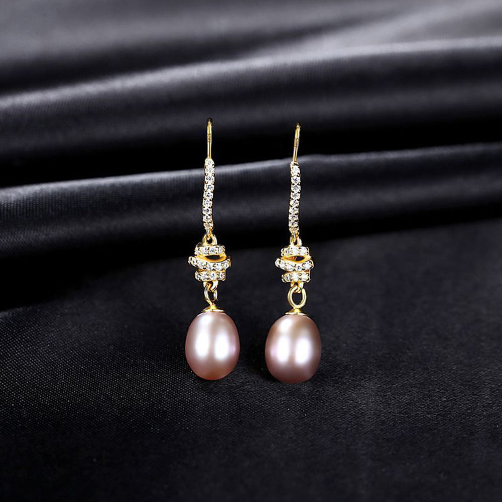 Pendientes colgantes de perla natural de plata de ley 925, joyería de moda, regalo para mujeres y niñas.