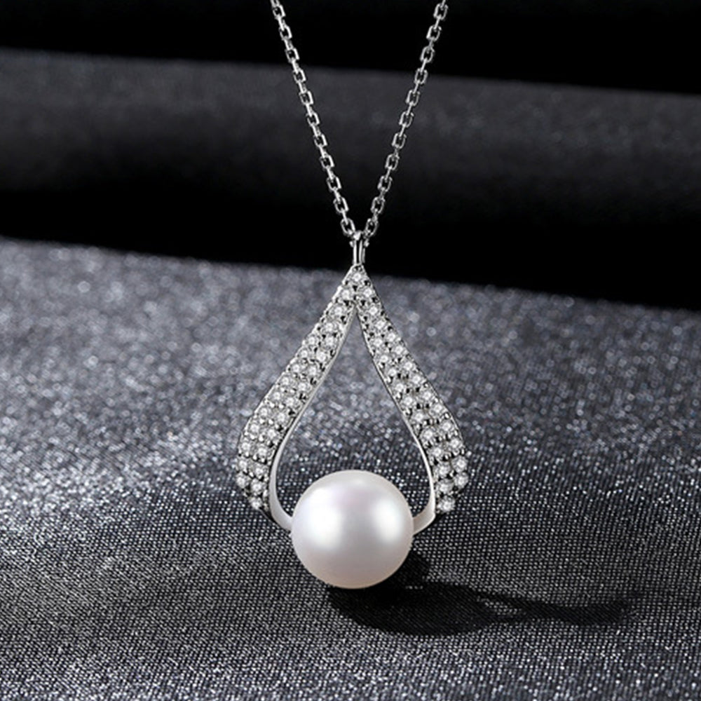 925 Sterling Silver Natural Pearl Drop Necklace Fashion Jewelry Gift for Women Girls