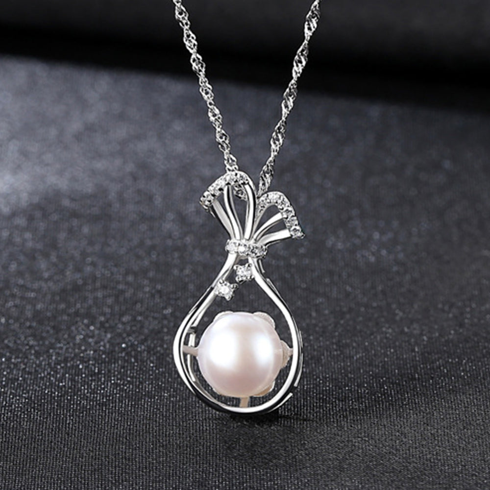 925 Sterling Silver Natural Pearl Drop Necklace Fashion Jewelry Gift for Women Girls