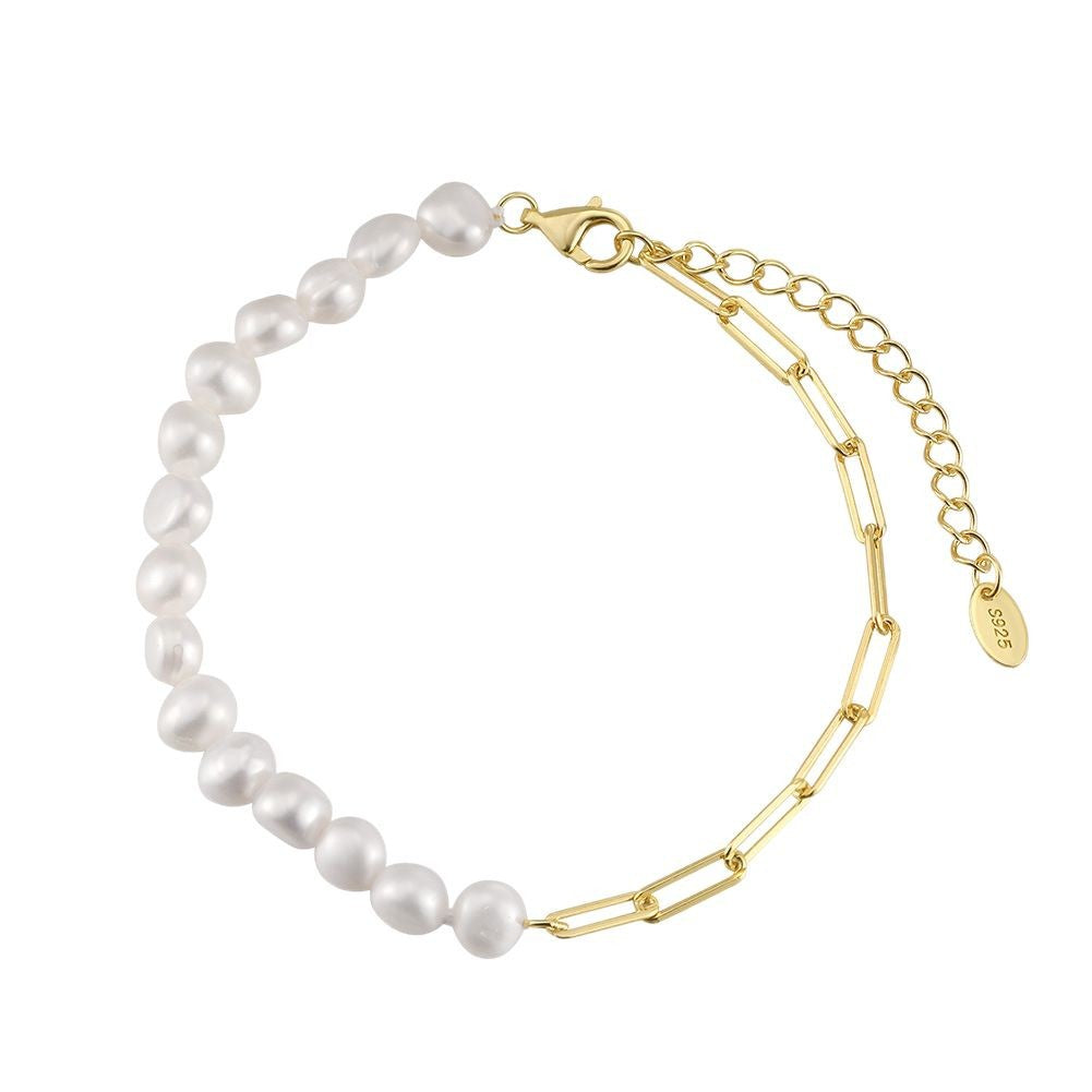 925 Sterling Silver Pearl Bracelet Fashion Jewelry Gift for Women Girls