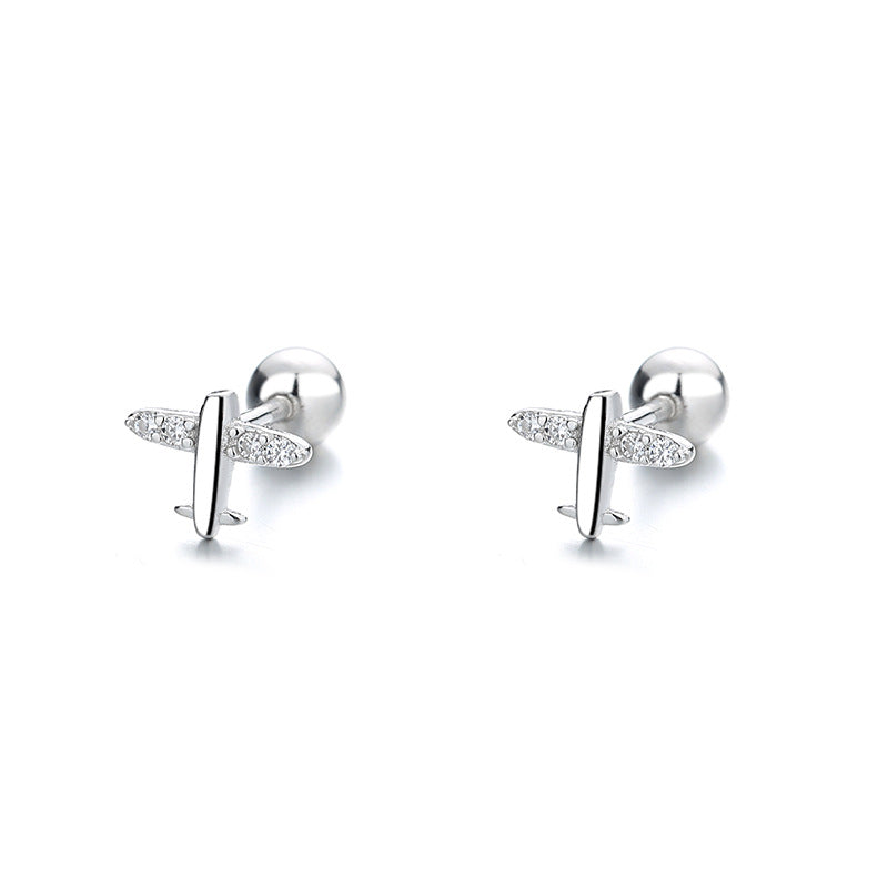 925 Sterling Silver Airplane Screw Back Stud Earrings