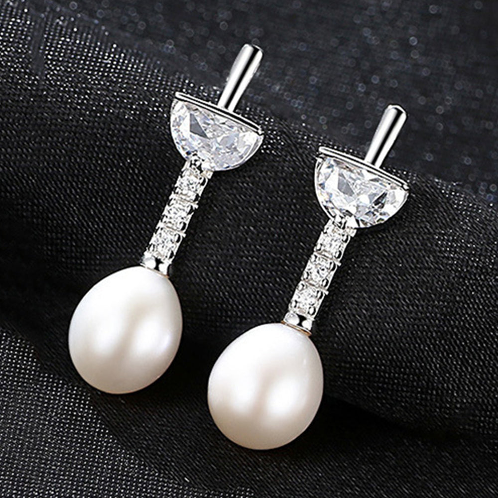925 Sterling Silver Natural Pearl Drop Earrings Fashion Jewelry Gift for Women Girls