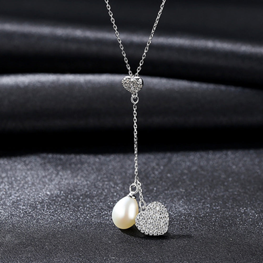 925 Sterling Silver Natural Pearl Drop Necklace Fashion Jewelry Gift for Women Girls