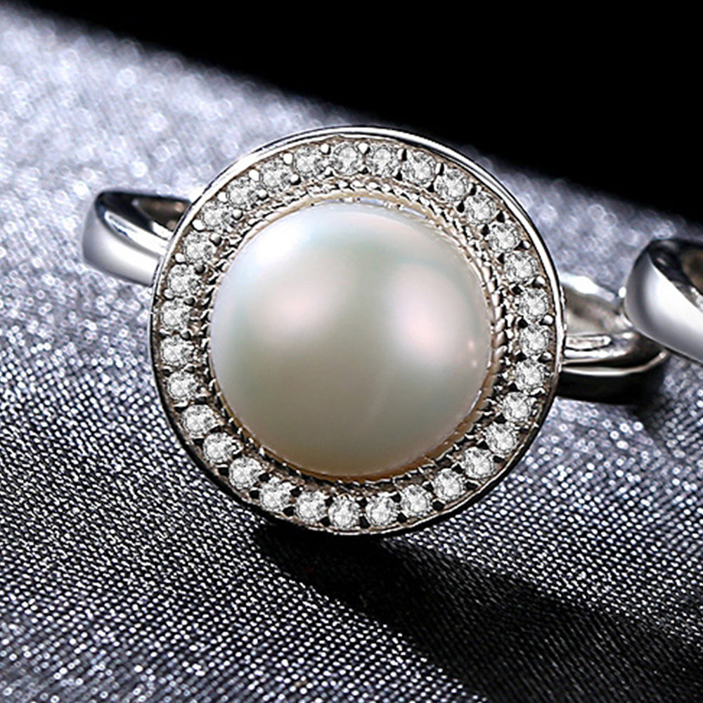 925 Sterling Silver Natural Pearl Ring Fashion Jewelry Gift for Women Girls