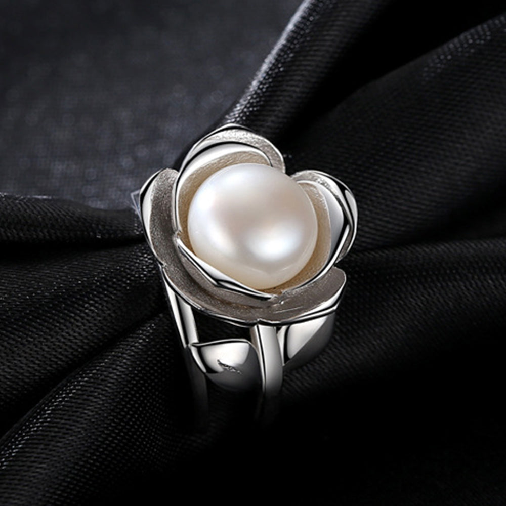 925 Sterling Silver Natural Pearl Ring Fashion Jewelry Gift for Women Girls