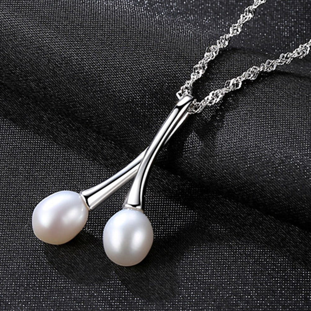 925 Sterling Silver Natural Pearl Drop Necklace Fashion Jewelry Gift for Women Girls
