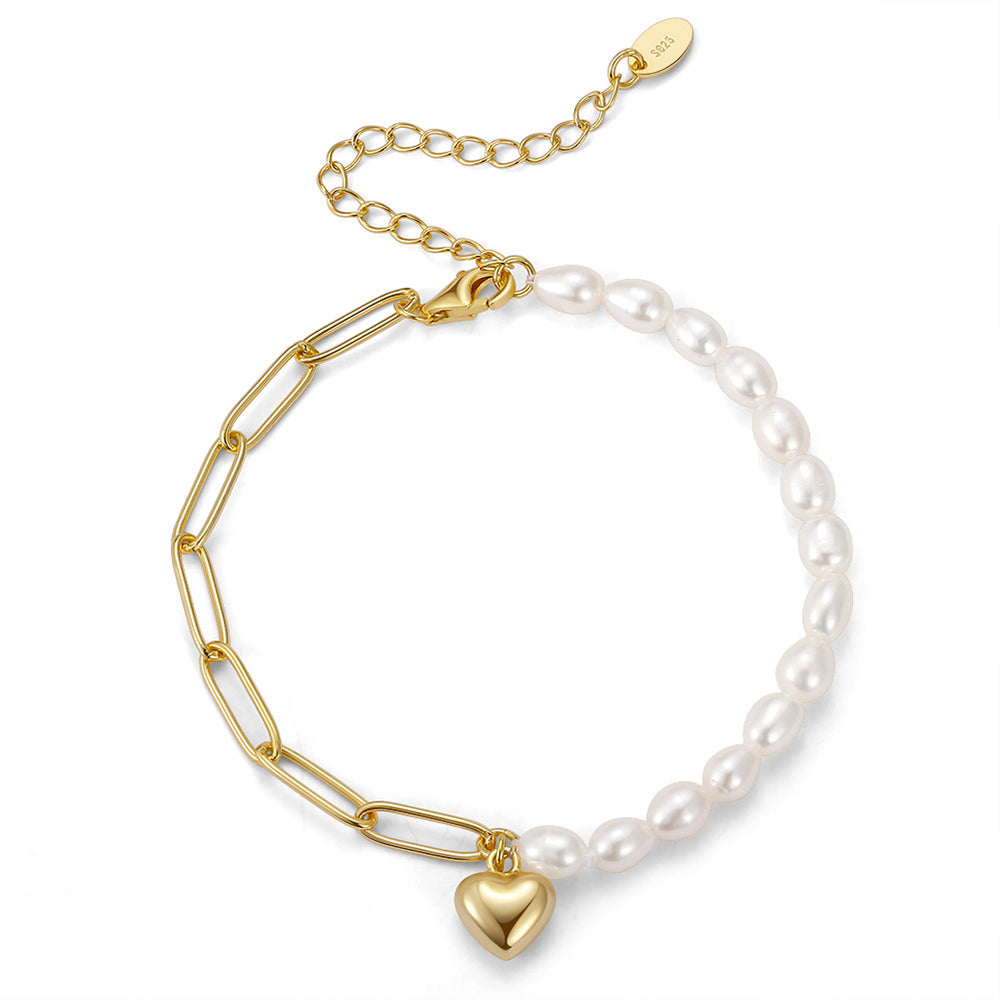 925 Sterling Silver Pearl Bracelet Fashion Jewelry Gift for Women Girls