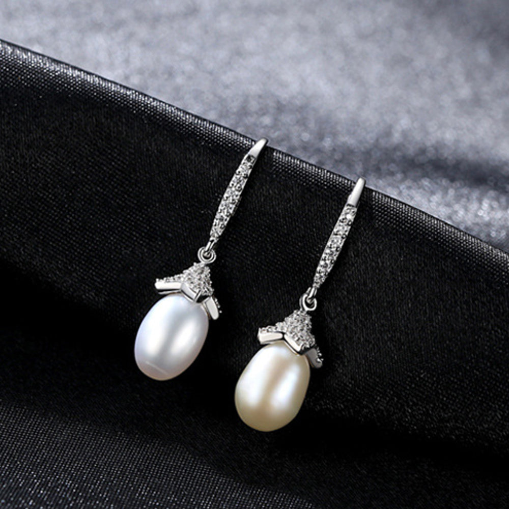 925 Sterling Silver Natural Pearl Drop Earrings Fashion Jewelry Gift for Women Girls