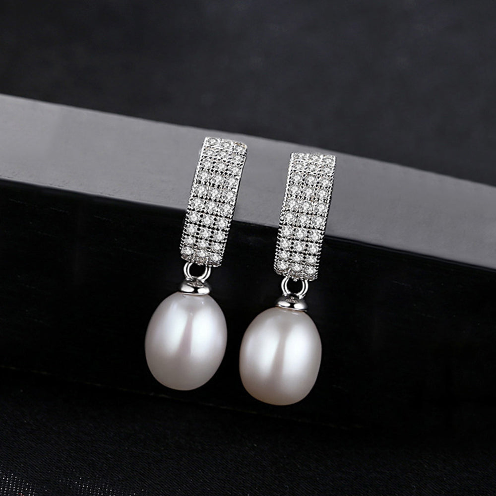 925 Sterling Silver Natural Pearl Drop Earrings Fashion Jewelry Gift for Women Girls
