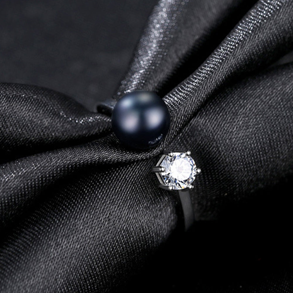 925 Sterling Silver Natural Pearl Ring Fashion Jewelry Gift for Women Girls
