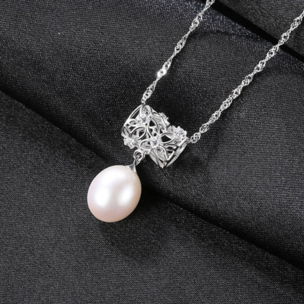 925 Sterling Silver Natural Pearl Drop Necklace Fashion Jewelry Gift for Women Girls