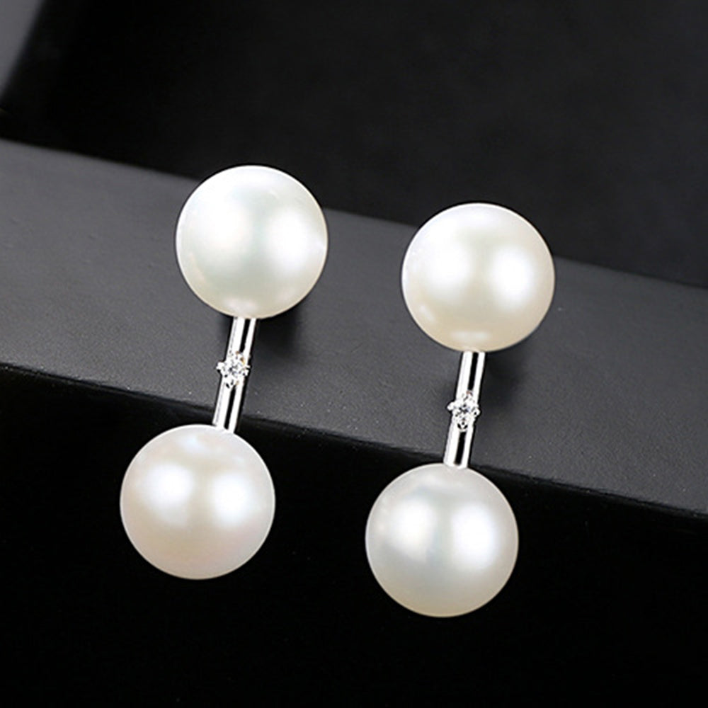 925 Sterling Silver Natural Pearl Long Drop Earrings Fashion Jewelry Gift for Women Girls