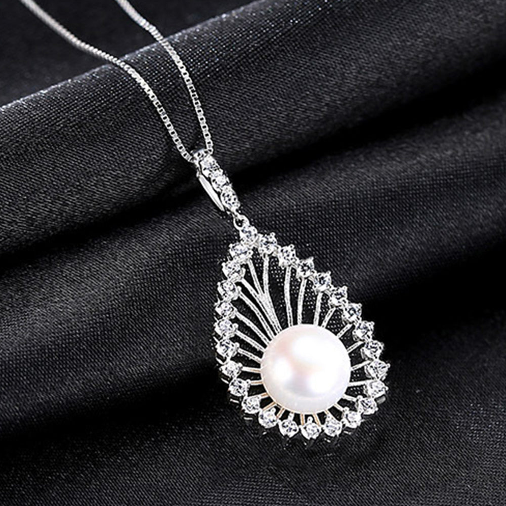 925 Sterling Silver Natural Pearl Drop Necklace Fashion Jewelry Gift for Women Girls