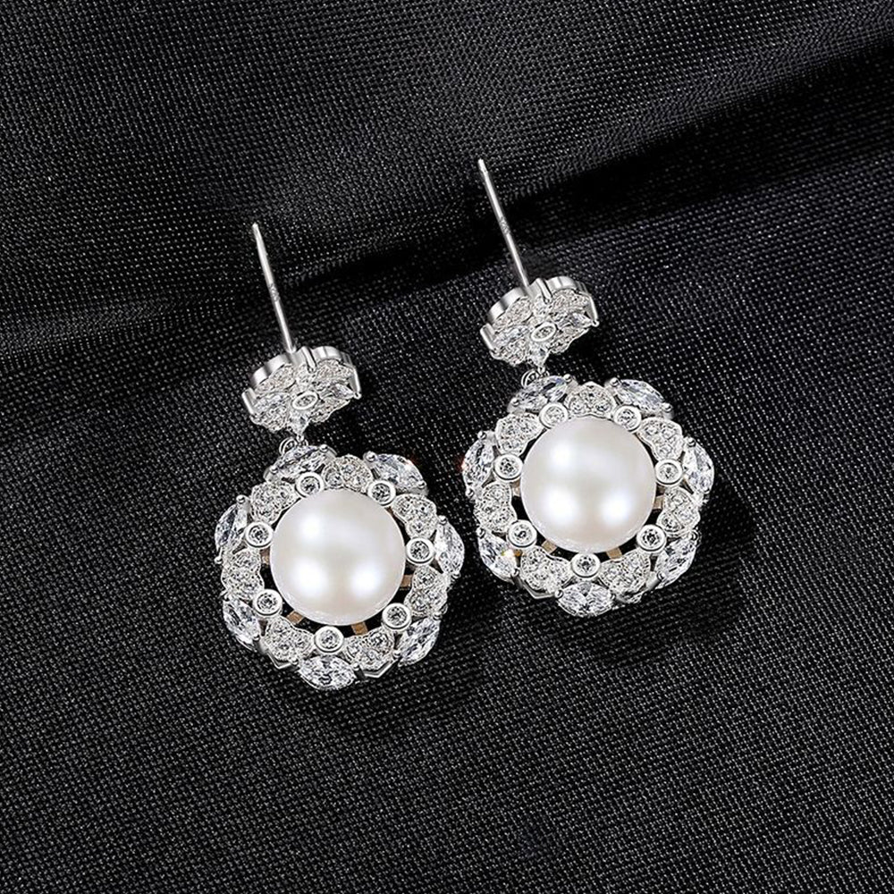 Pendientes colgantes de perla natural de plata de ley 925, joyería de moda, regalo para mujeres y niñas.