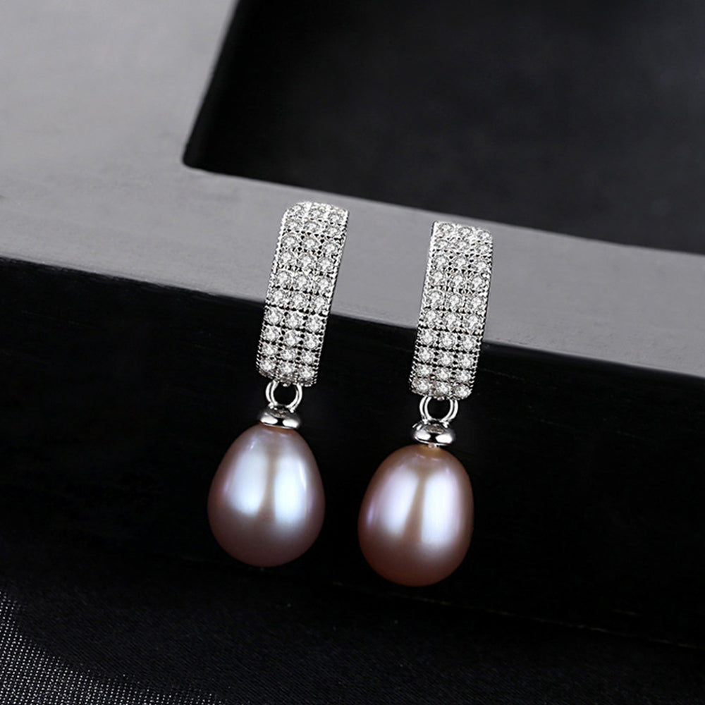 925 Sterling Silver Natural Pearl Drop Earrings Fashion Jewelry Gift for Women Girls