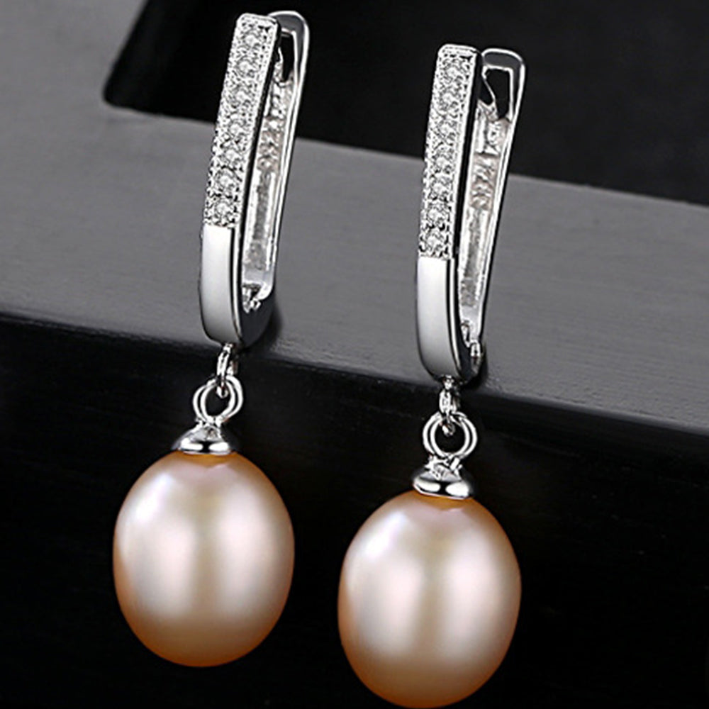 925 Sterling Silver Natural Pearl Drop Huggie Earrings Fashion Jewelry Gift for Women Girls