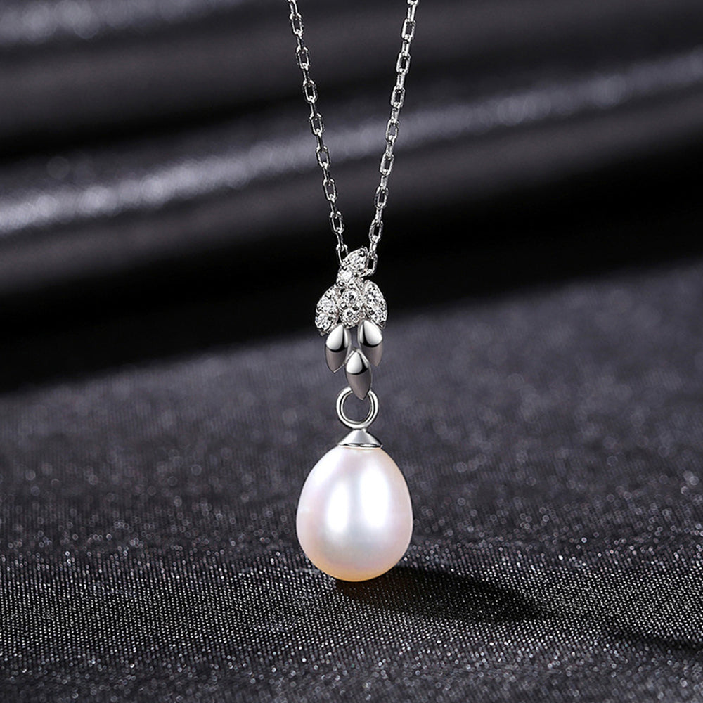925 Sterling Silver Natural Pearl Drop Necklace Fashion Jewelry Gift for Women Girls