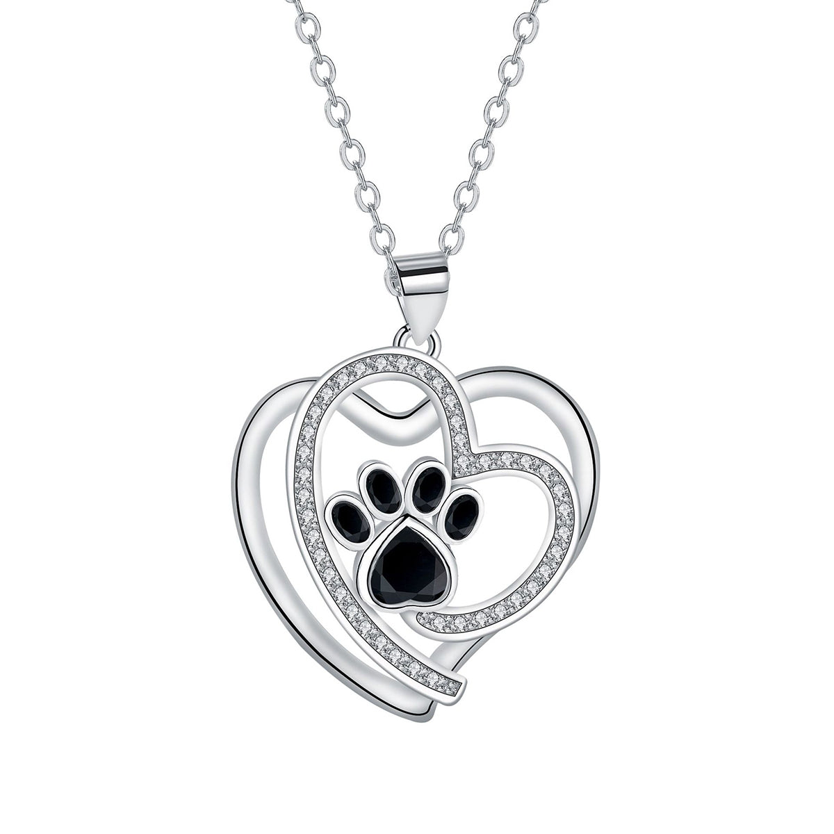 Copper With Silver Plated Heart Paw Pendant Necklace