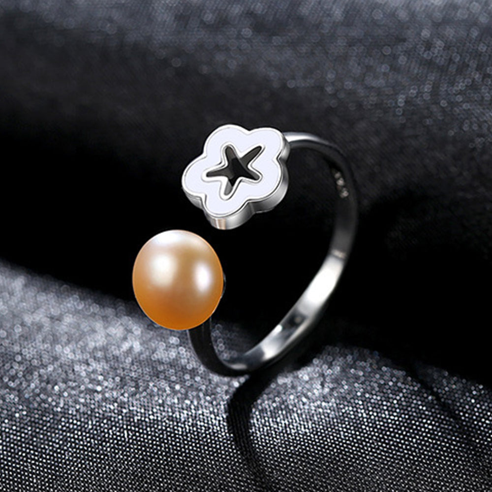 925 Sterling Silver Natural Pearl Ring Fashion Jewelry Gift for Women Girls