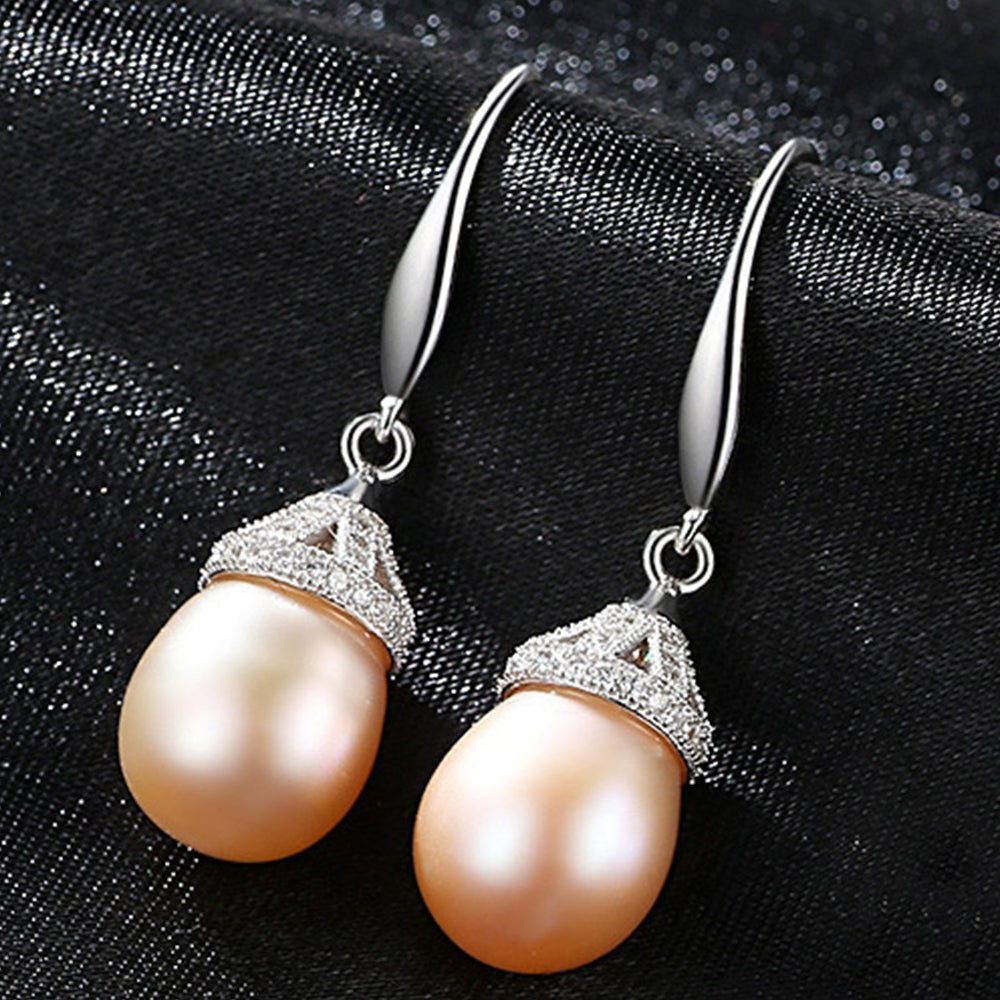 925 Sterling Silver Natural Pearl Drop Hook Earrings Fashion Jewelry Gift for Women Girls