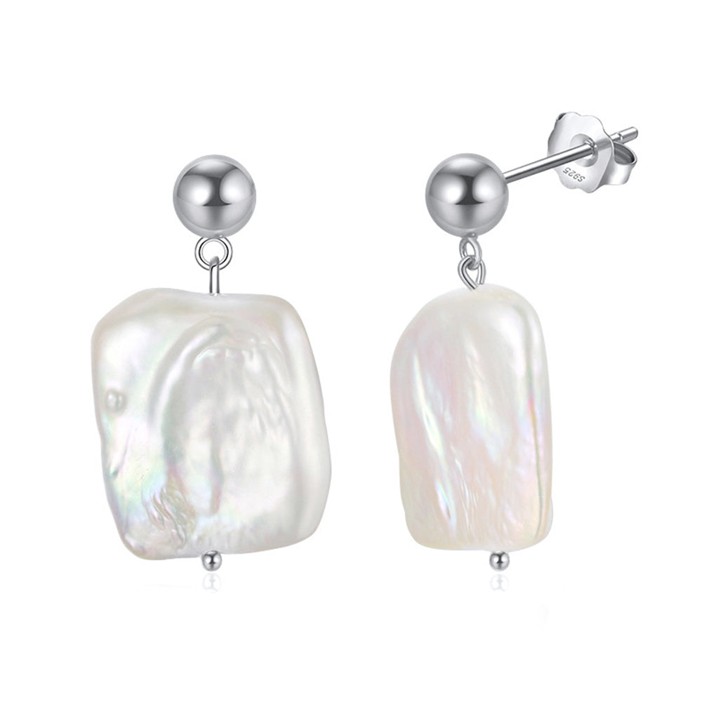 925 Sterling Silver Natural Pearl Huggie Earrings Fashion Jewelry Gift for Women Girl