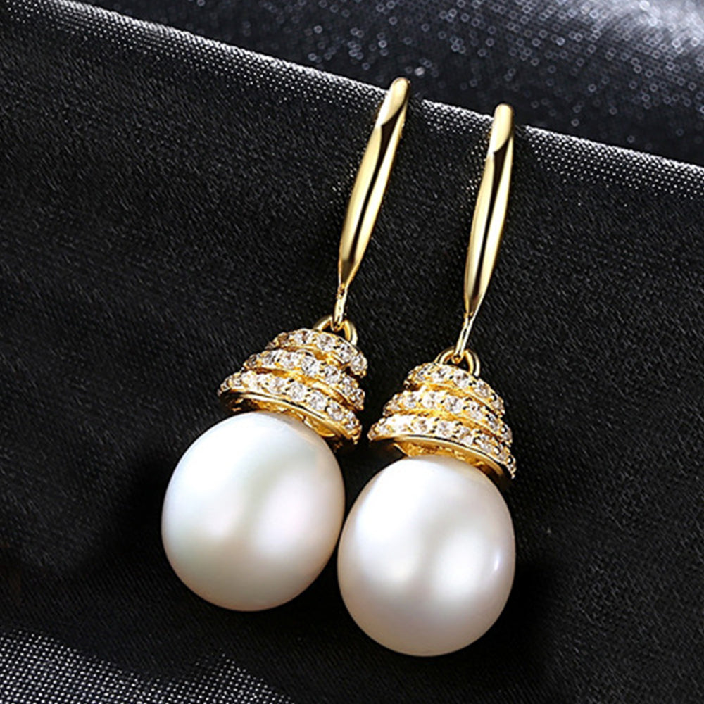 925 Sterling Silver Natural Pearl Drop Earrings Fashion Jewelry Gift for Women Girls