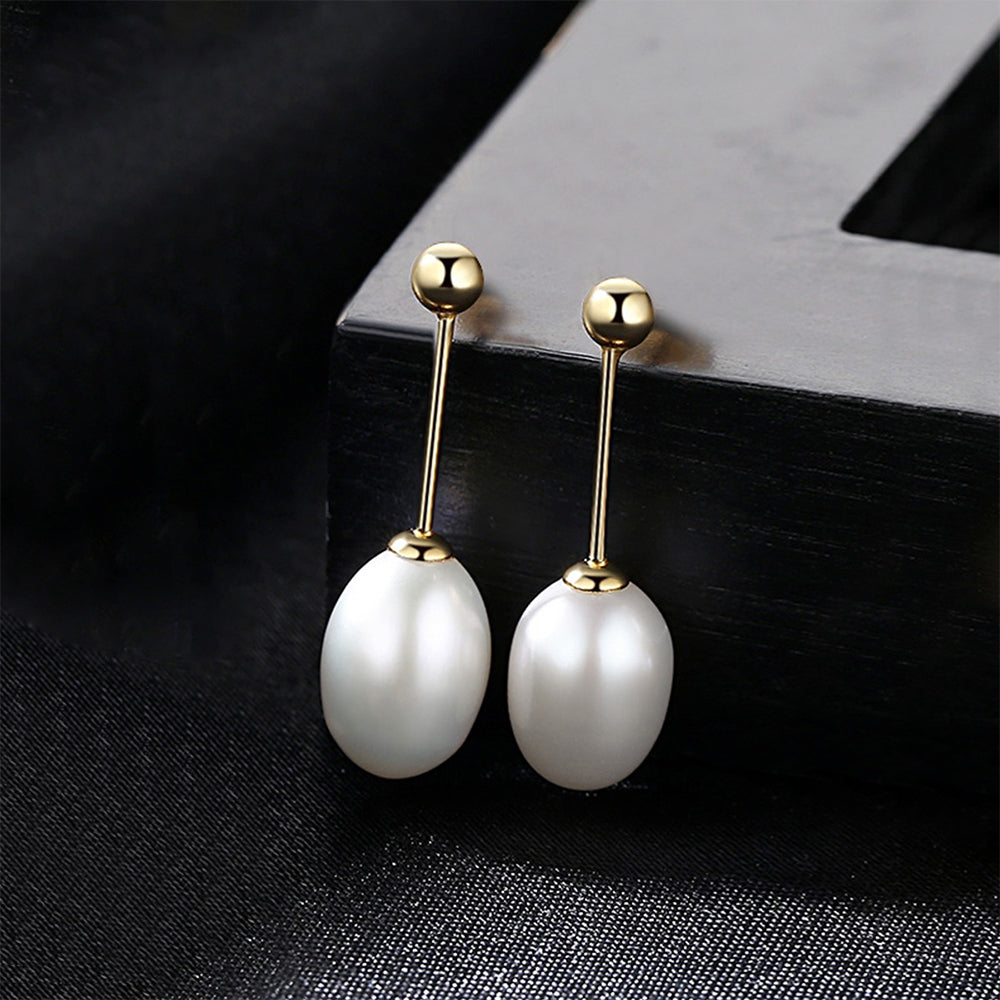 925 Sterling Silver Natural Pearl Drop Earrings Fashion Jewelry Gift for Women Girls