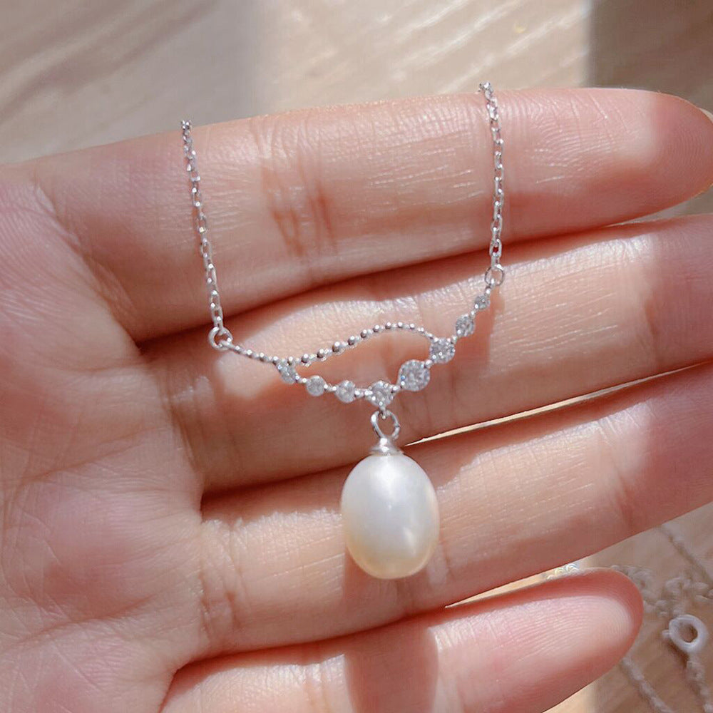 925 Sterling Silver Natural Pearl Drop Necklace Fashion Jewelry Gift for Women Girls