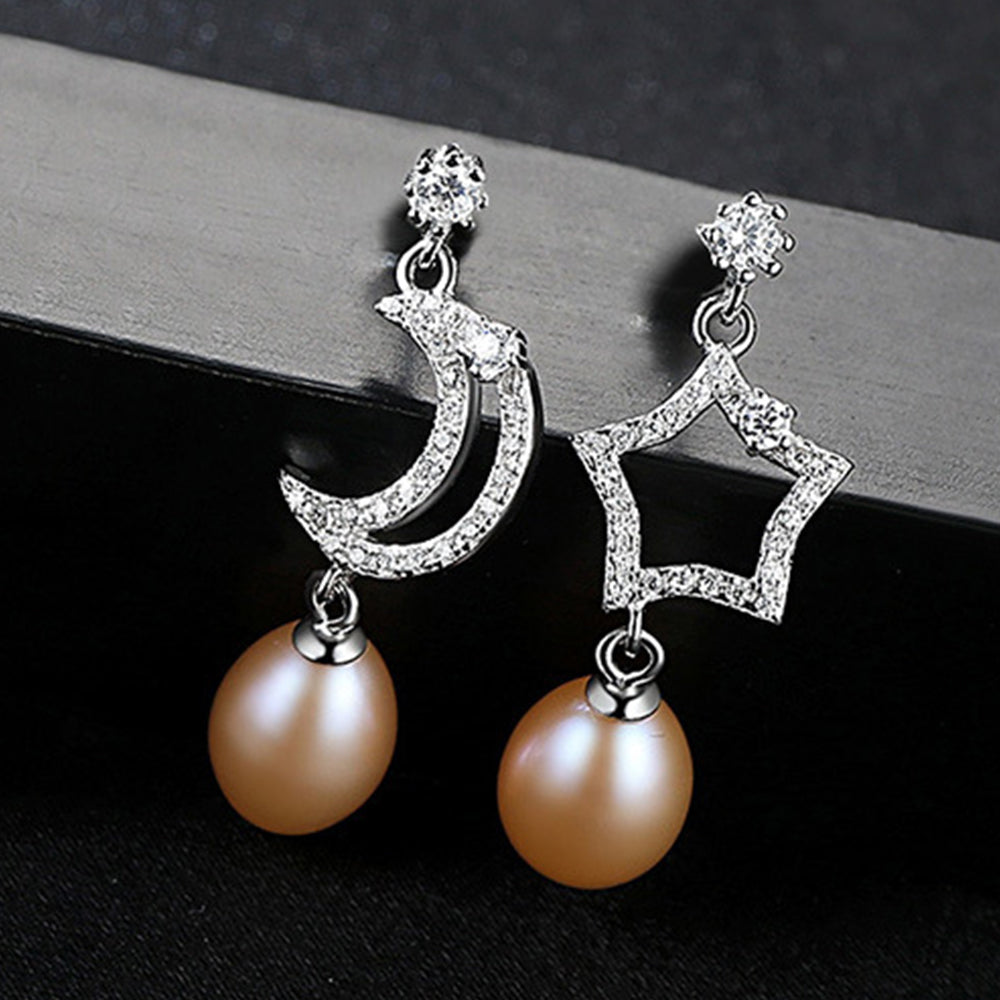 925 Sterling Silver Natural Pearl Long Drop Earrings Fashion Jewelry Gift for Women Girls