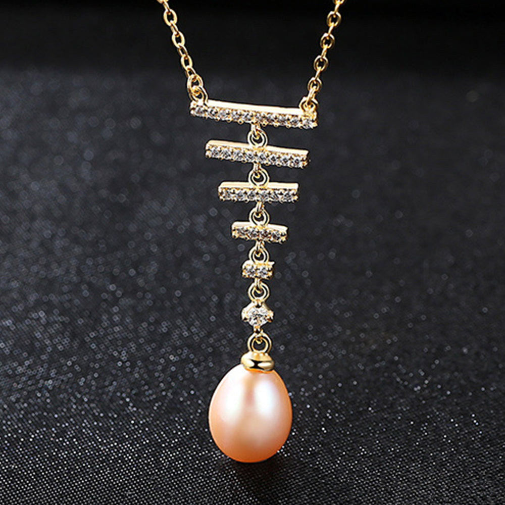925 Sterling Silver Natural Pearl Drop Necklace Fashion Jewelry Gift for Women Girls