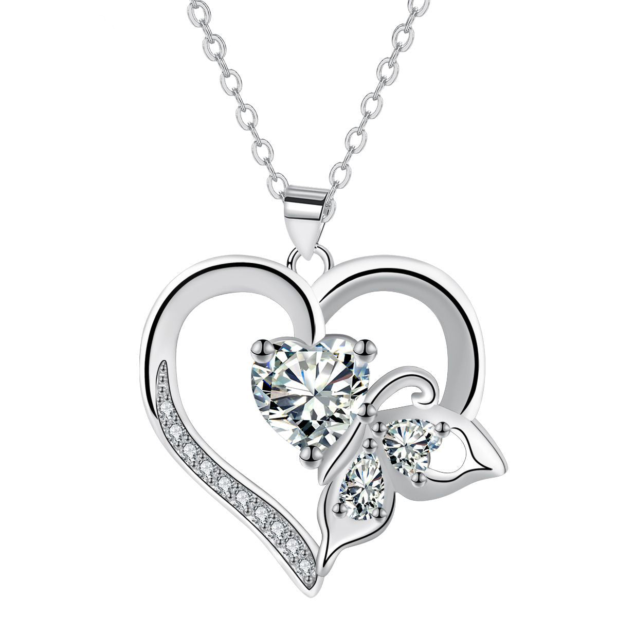 Copper With Silver Plated Heart Pendant Necklace for Women