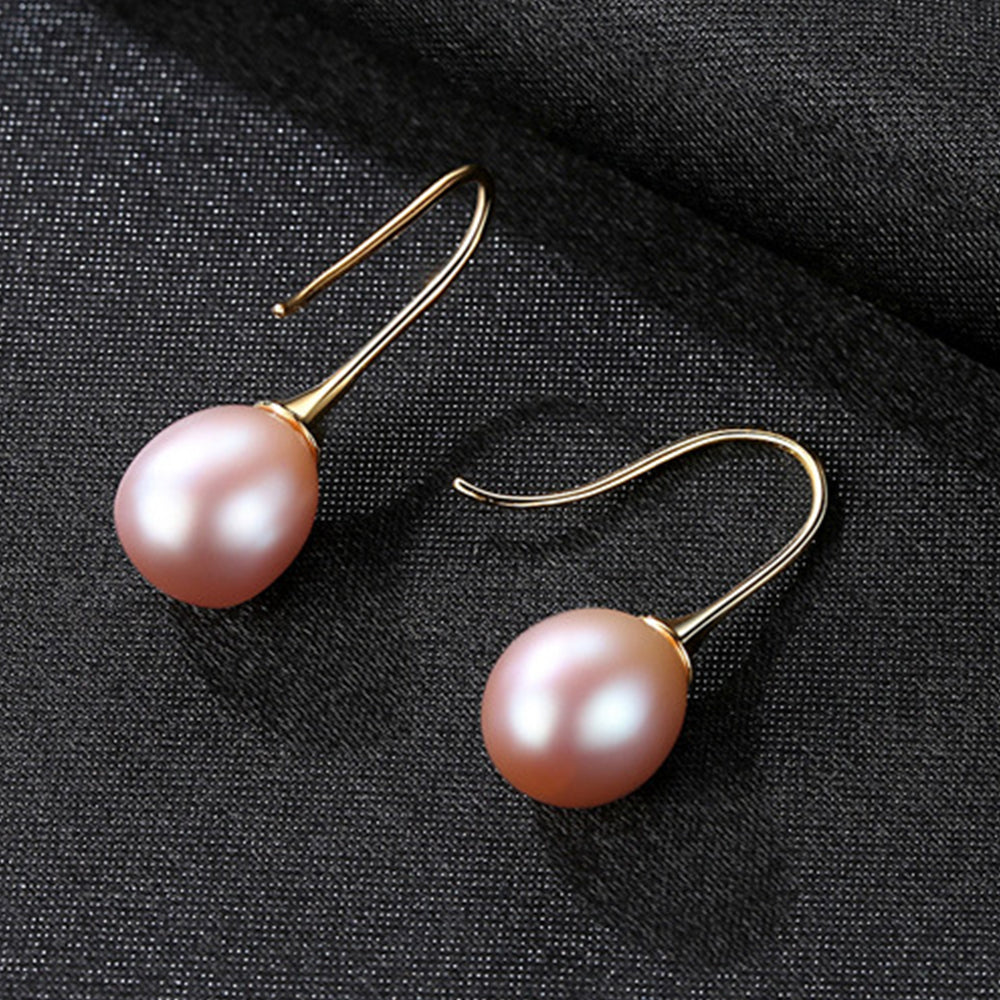 925 Sterling Silver Natural Pearl Drop Hook Earrings Fashion Jewelry Gift for Women Girls