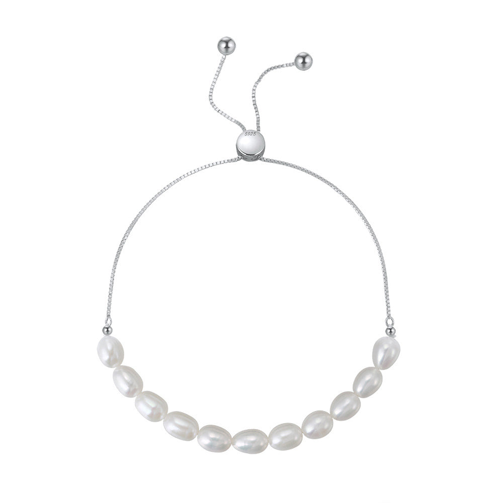 925 Sterling Silver Pearl Bracelet Fashion Jewelry Gift for Women Girls