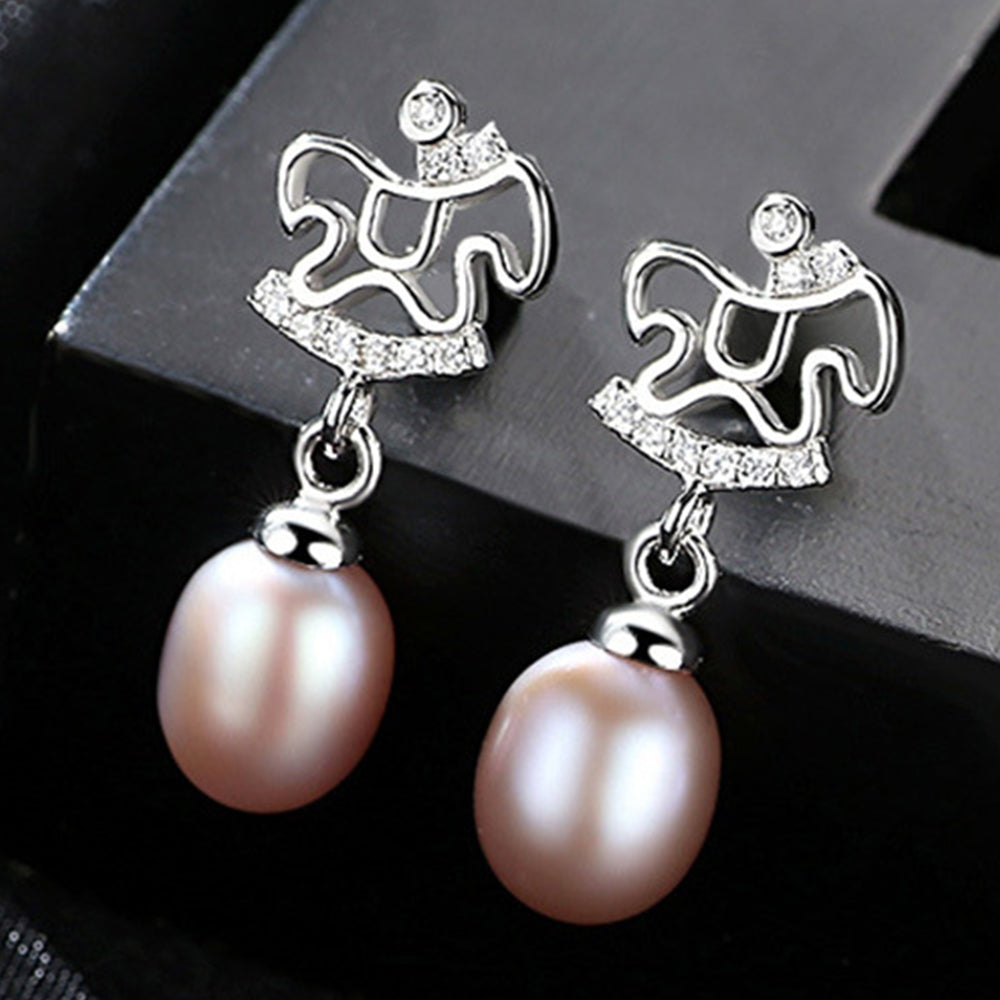 925 Sterling Silver Natural Pearl Drop Earrings Fashion Jewelry Gift for Women Girls