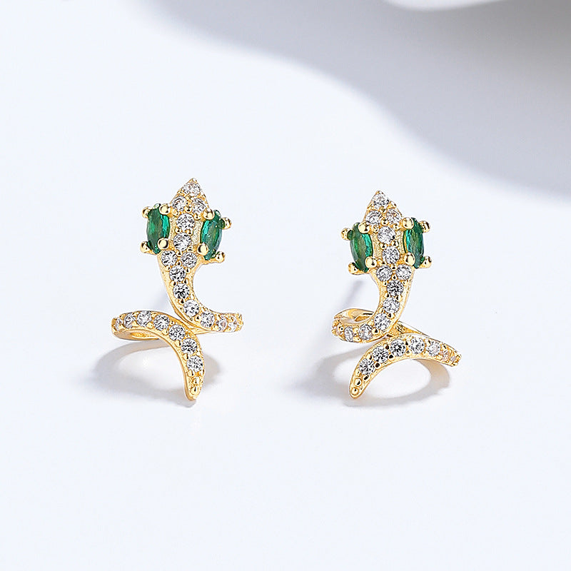 925 Sterling Silver Snake Screw Back Stud Earrings