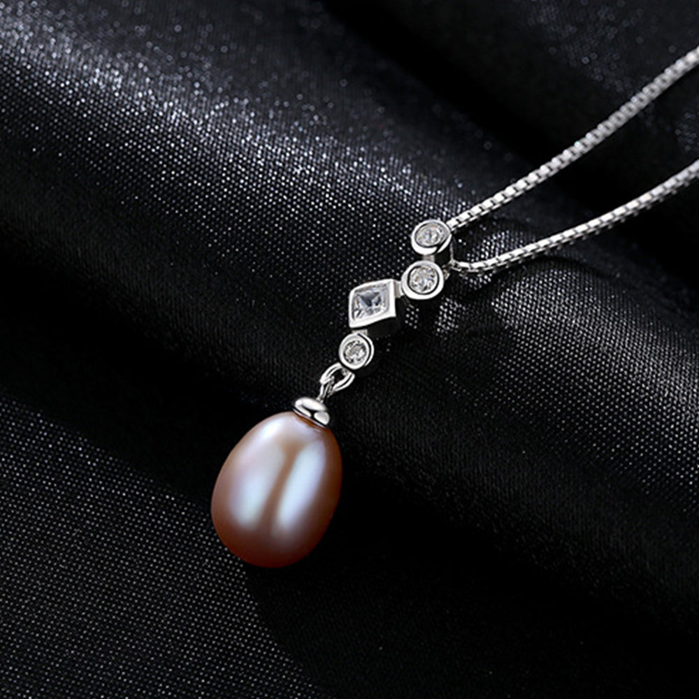 925 Sterling Silver Natural Pearl Drop Necklace Fashion Jewelry Gift for Women Girls