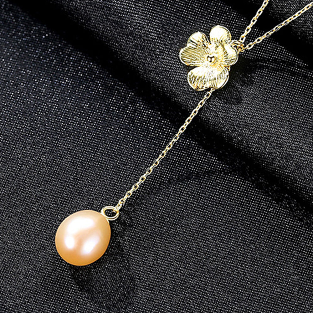 925 Sterling Silver Natural Pearl Drop Necklace Fashion Jewelry Gift for Women Girls