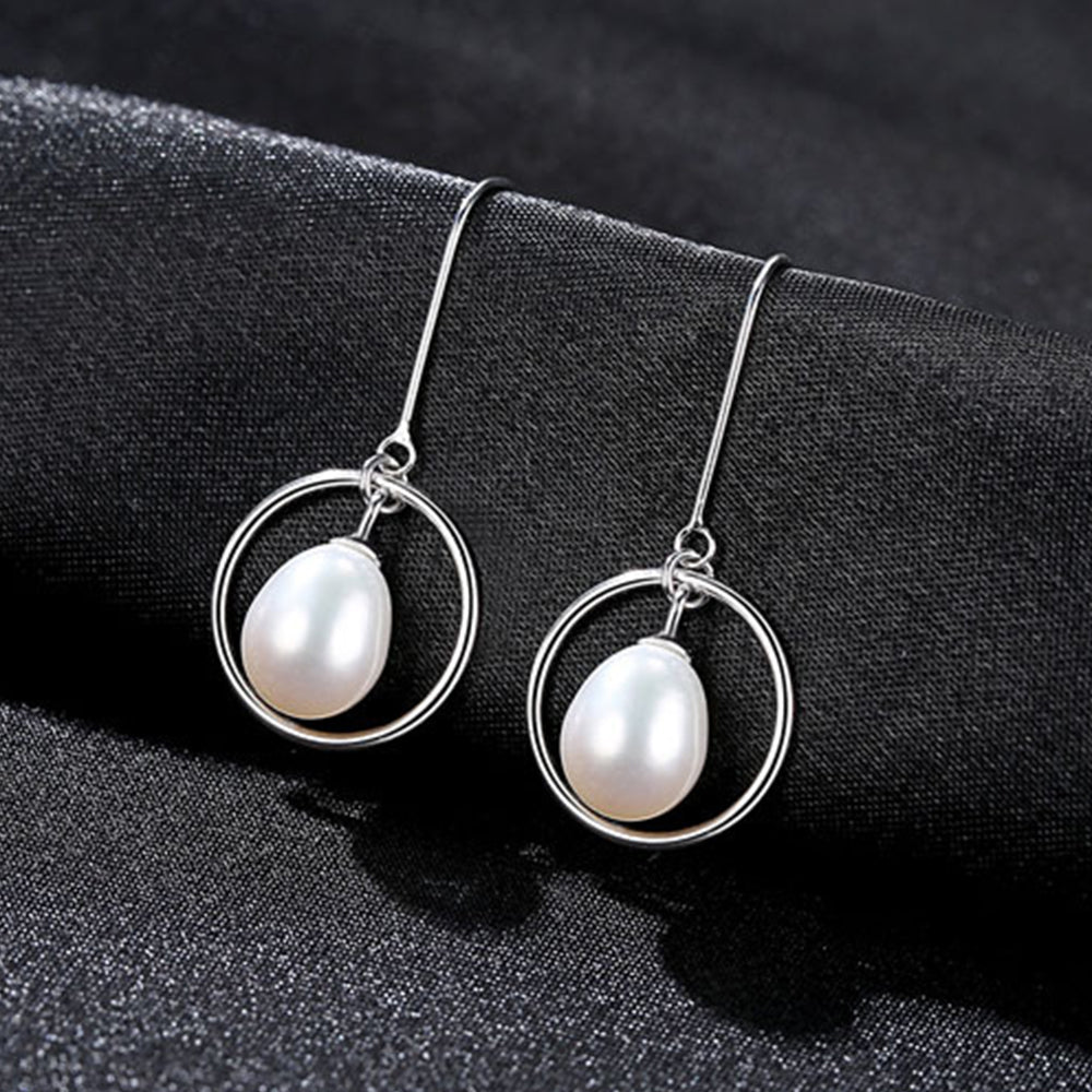 925 Sterling Silver Natural Pearl Drop Earrings Fashion Jewelry Gift for Women Girls